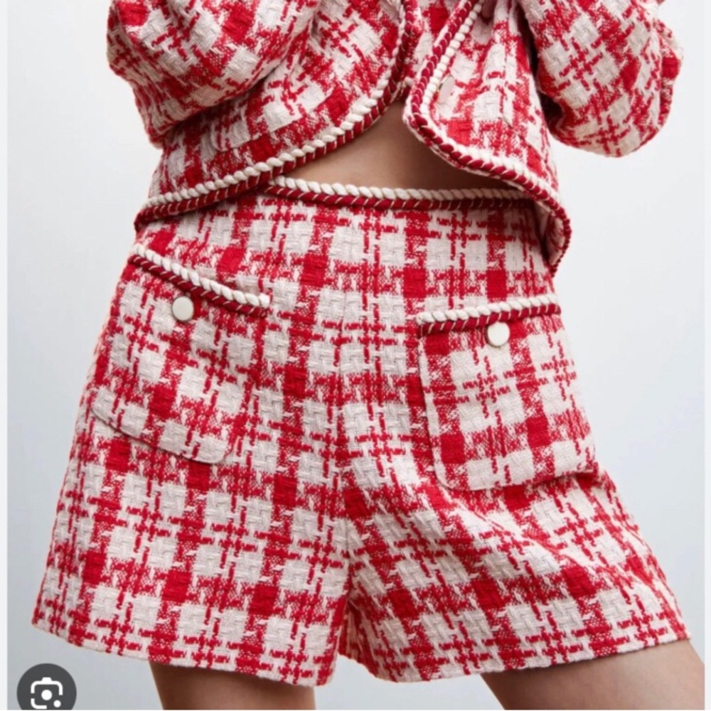 Red and White Tweed Women Shorts